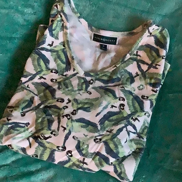 Tropical Parrots Long Sleeved Tee Shirt Plus Size 2X Karen Scott Resale - Picture 12 of 14